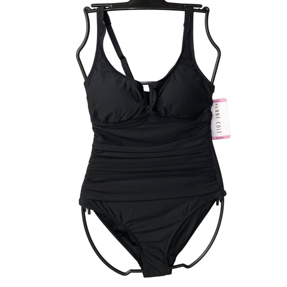 ANNE COLE FRONT SHIRRED‎ ONE PIECE UPF 50 SWIMSUIT SM NWT